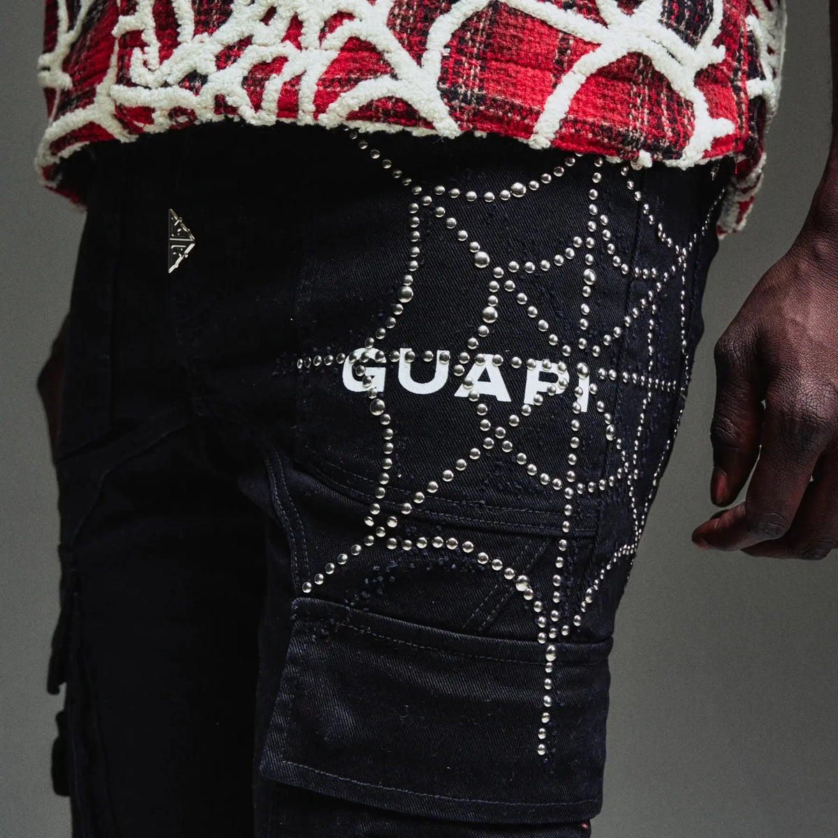 OBSIDIAN BLACK SPIKES CARGO DENIM