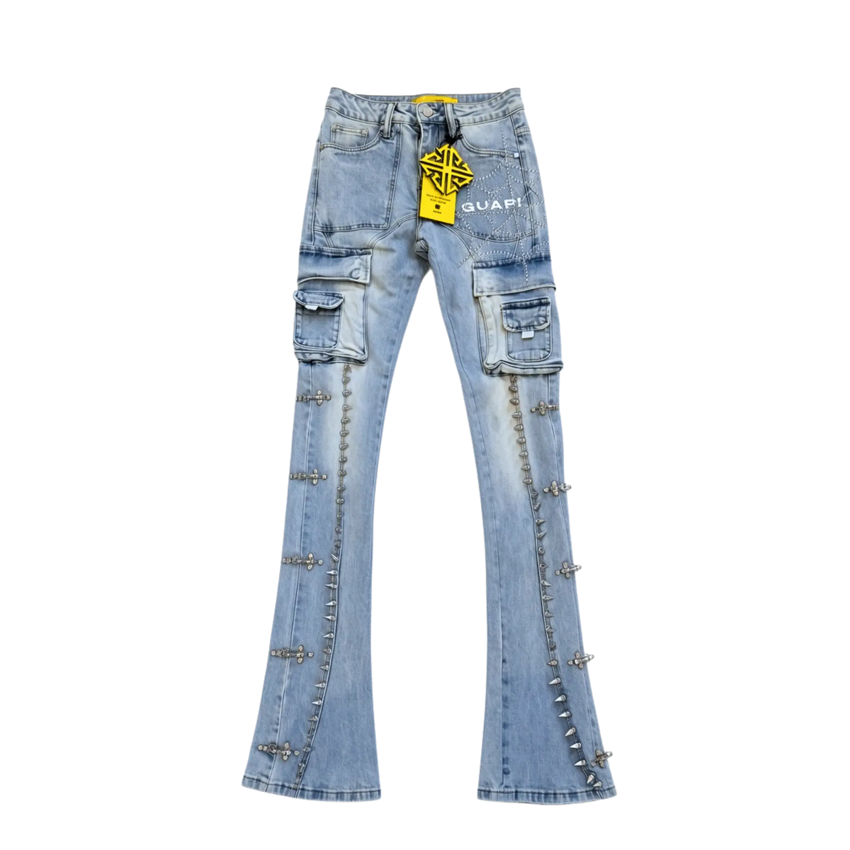 AQUA BLUE SPIKES CARGO DENIM