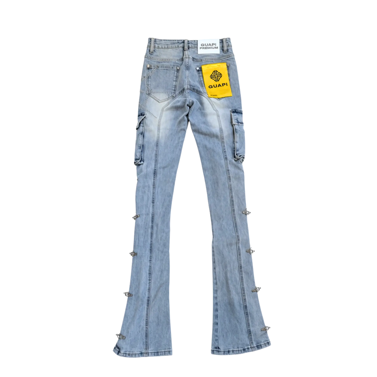 AQUA BLUE SPIKES CARGO DENIM