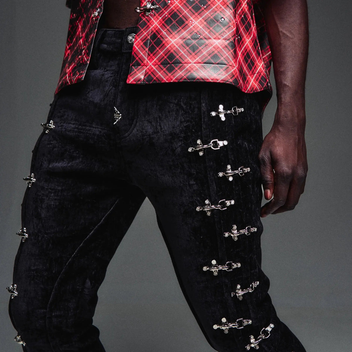 BLACK VELVET AVIATION CLASP PANTS