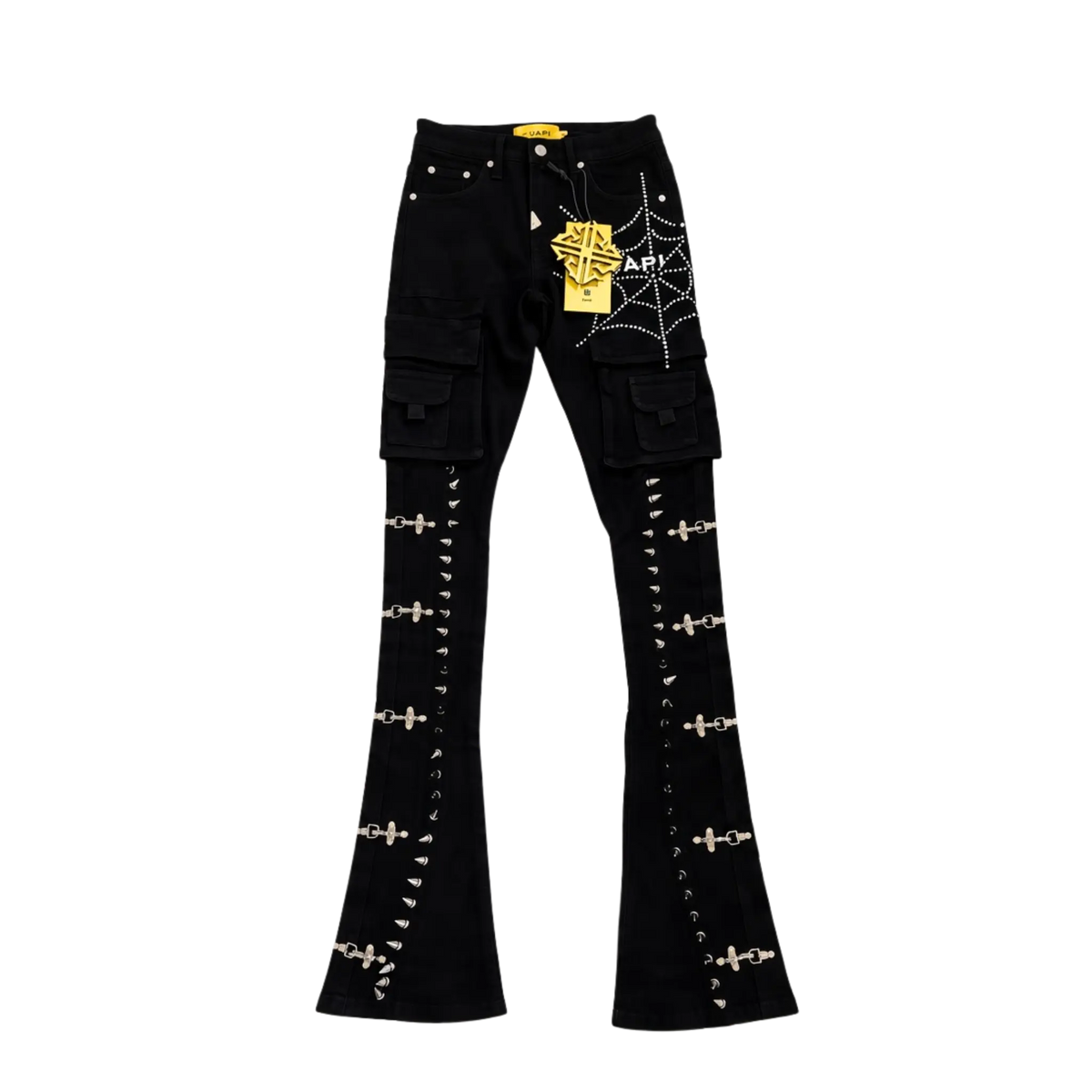 OBSIDIAN BLACK SPIKES CARGO DENIM