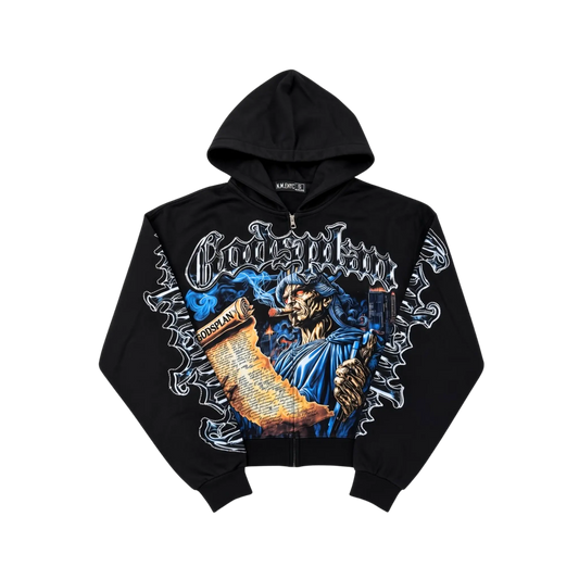 NME HOODIE AXEN ZIP WASHED BLACK