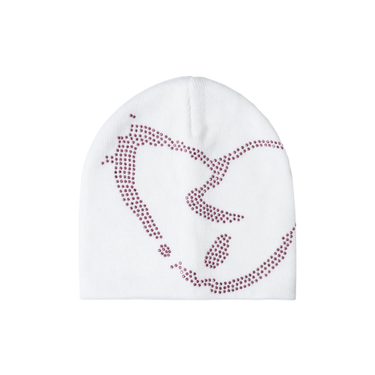 X HEARTBREAK RHINESTONE BEANIE WHITE/PINK